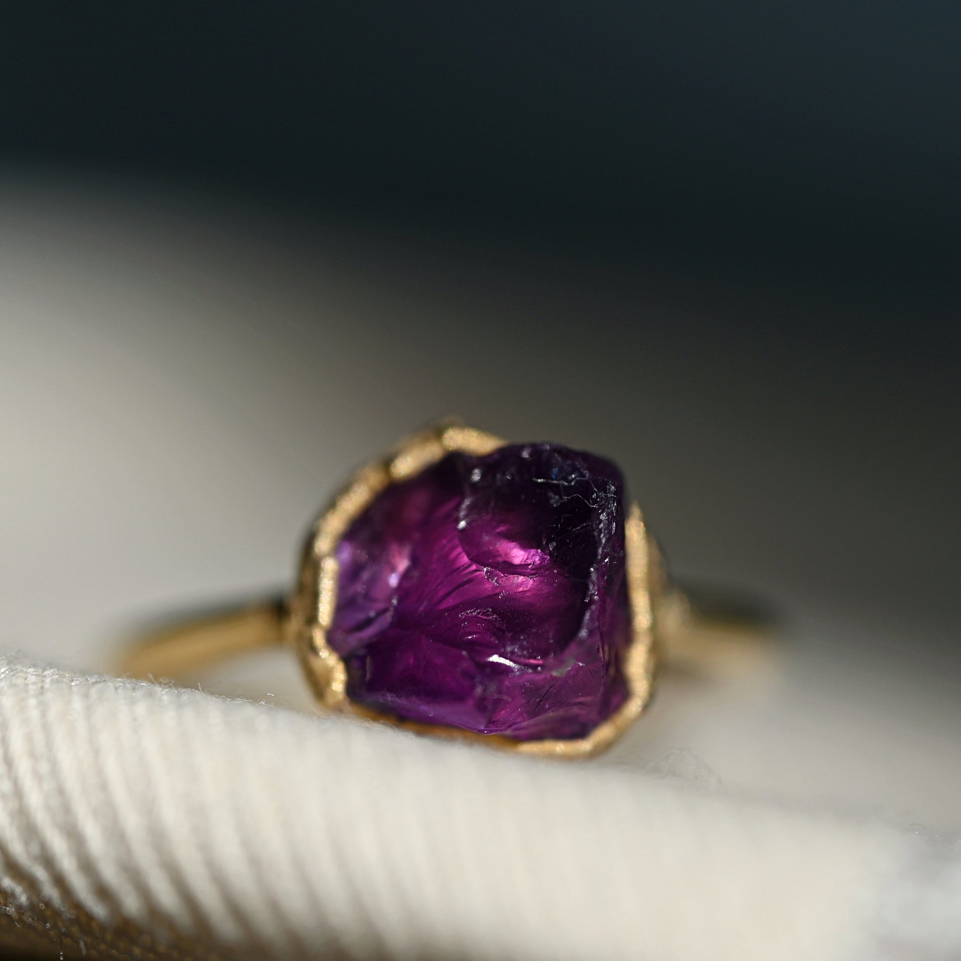 natural raw amethyst ring in gold